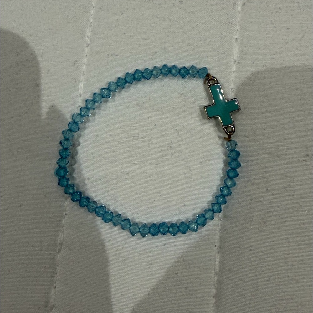 Blue Beaded Bracelet with Cross Charm